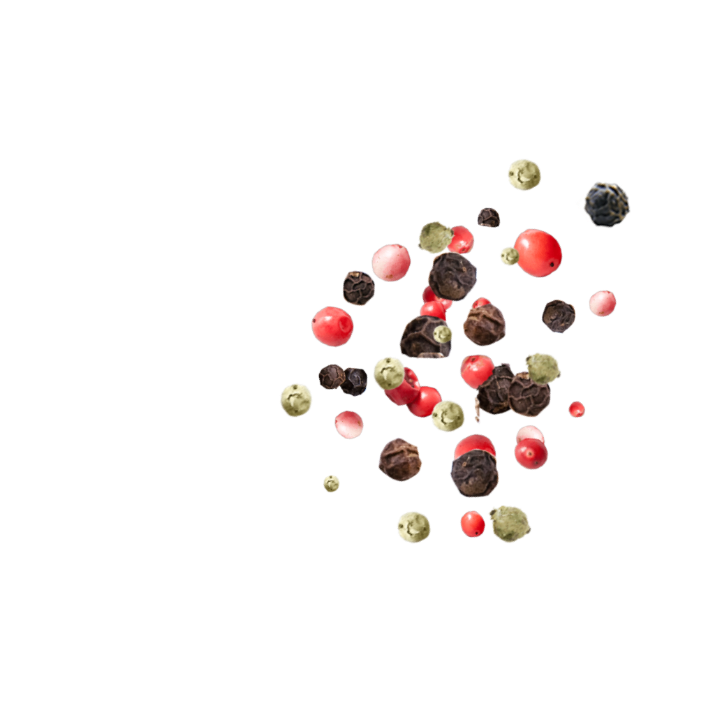 Pfeffer mit schwarzen und grünen Körnern sowie Rosa Beeren